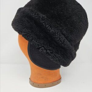 Vintage 1960s North King Black Mouton Lamb Fur Trapper Hat J.J. Seifter Size S